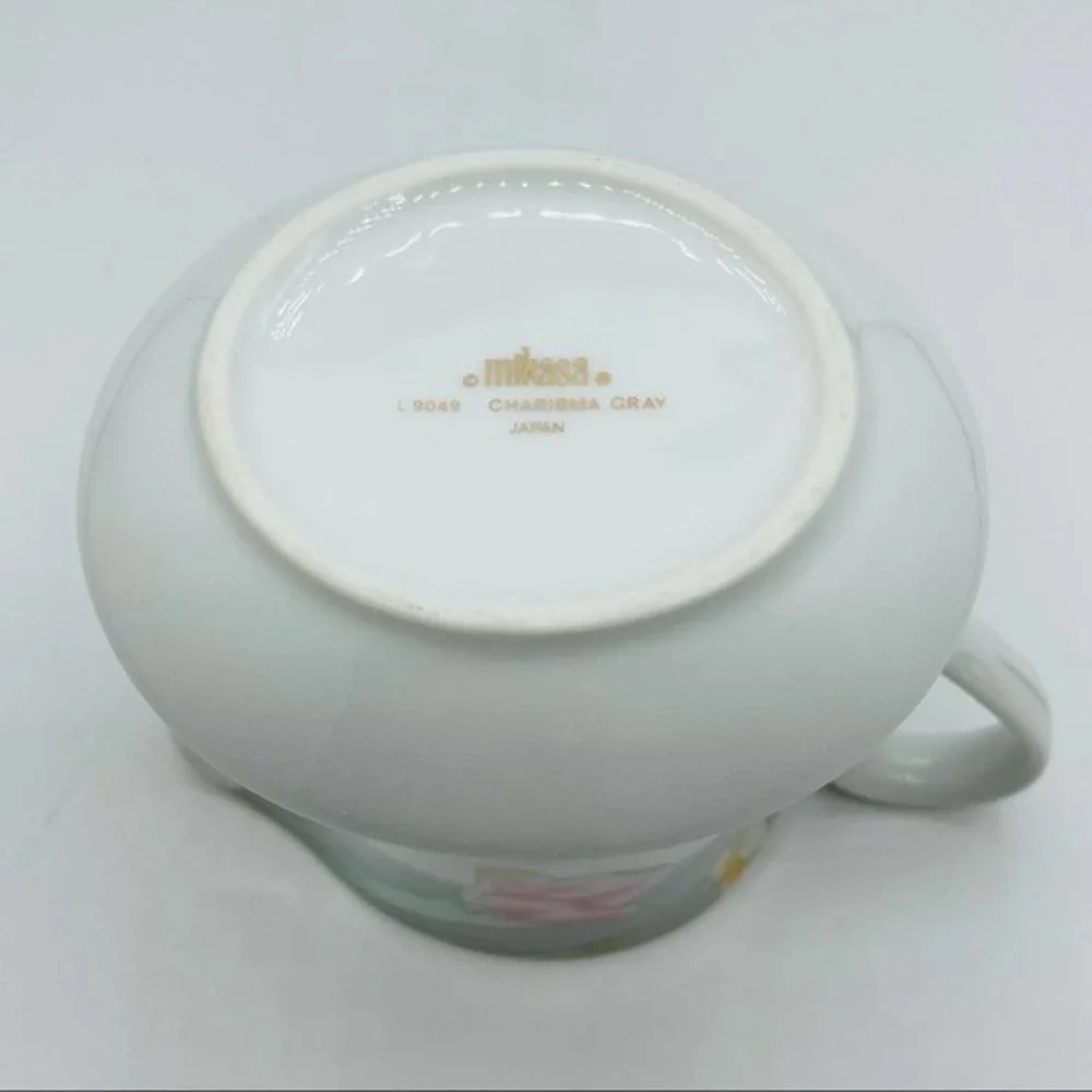MIKASA Creamer - CHARISMA GRAY | Size 10 oz | Porcelain White Floral